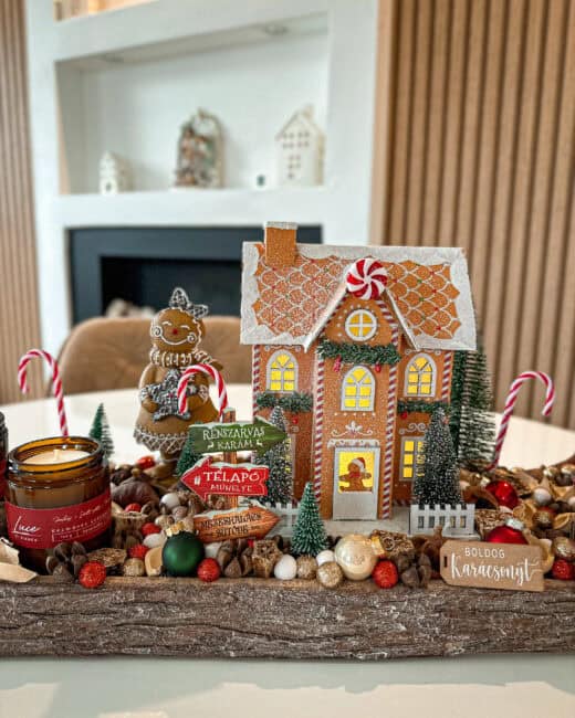 “Mézeskalács Álom” 2 az 1-ben Kézműves Adventi Tál 4 Szójaviasz Illatgyertyával